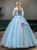 In Stock:Ship in 48 Hours Blue Long Sleeve Appliques Quinceanera Dress