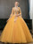 In Stock:Ship in 48 Hour Gold Long Sleeve Appliques Quinceanera Dress