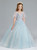 In Stock:Ship in 48 Hours Blue Tulle Appliques Short Sleeve Flower Girl Dress