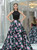 Black Satin Halter Print Prom Dress With Pocket