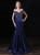 Navy Blue Mermaid Satin Crystal Beading Prom Dress