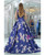 Royal Blue Satin Print Backless Beading Prom Dress