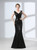 Black Mermaid Sequins Illusion Back Prom Dress