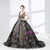 Black Tulle V-neck Print See Through Prom Dress