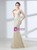 Champagne Mermaid Tulle V-neck Backless Beading Crystal Prom Dress