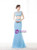 Light Blue Two Piece Beading Crystal Prom Dress