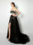Black Lace Strapless Appliques Prom Dress With Detachable Train