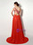 Red Chiffon One Shoulder Beading Crystal Prom Dress