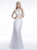 White Two Piece Mermaid Satin Halter Crystal Prom Dress