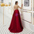 Burgundy Satin Short Sleeve Beading Crystal Prom Dress