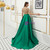 Green Satin Short Sleeve Beading Crystal Prom Dress