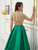 Green Satin Short Sleeve Beading Crystal Prom Dress