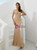 Gold Mermaid Tulle Short Sleeve Beading Prom Dress