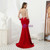 Red Mermaid Long Sleeve Beading Prom Dress