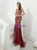 Burgundy Deep V-neck Tulle Beading Prom Dress