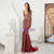 Burgundy Deep V-neck Tulle Beading Prom Dress