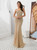 Gold Mermaid Spaghetti Straps Beading Prom Dress