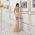 Gold Mermaid Tulle High Neck Beading Sequins Prom Dress