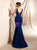 Blue Mermaid Deep V-neck Backless Lace Up Prom Dress