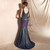 Blue Mermaid Deep V-neck Backless Lace Up Prom Dress