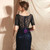 Navy Blue Mermaid Short Sleeve Beading Prom Dress