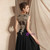 Black Chiffon Appliques Sleeveless Prom Dress