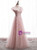 Pink Sequins Tulle High Neck Appliques Prom Dress