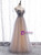 Gray Tulle Sequins Beading Prom Dress