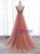 Pink Tulle Deep V-neck Beading Sequins Prom Dress