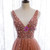 Pink Tulle Deep V-neck Beading Sequins Prom Dress