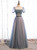 Blue Square Tulle Short Sleeve Beading Prom Dress