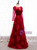 Burgundy Tulle Sequins Long Sleeve Prom Dress