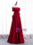 Burgundy Satin Off the Shoulder Bow Prom Dress