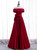 Burgundy Satin Off the Shoulder Bow Prom Dress