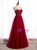 Burgundy Tulle Spaghetti Straps Beading Prom Dress