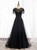 Black Tulle Lace Cap Sleeve Beading Prom Dress