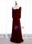 Burgundy Velvet Long Sleeve Illusion Neck Prom Dress