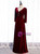 Burgundy Velvet V-neck Backless Long Sleeve Prom Dress