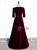 Unique Burgundy Velvet Short Sleeve V-neck Prom Dress