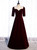 Burgundy Scoop Short Sleeve Pleats Prom Dress