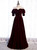 Burgundy Velvet Off the Shoulder Puff Sleeve Prom Dress