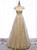 Gold Sequins Cap Sleeve High Neck Prom Dress