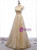 Gold Sequins Cap Sleeve High Neck Prom Dress