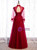 Burgundy High Neck Long Sleeve Prom Dress