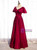 Burgundy Satin V-neck Beading Button Prom Dress