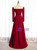 Burgundy Long Sleeve SeeThrough Neck Prom Dress