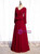 V-neck Long Sleeve Burgundy Prom Dress