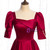 Burgundy Satin Square Short Sleeve Prom Dress