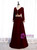 Burgundy V-neck Long Sleeve Lace Prom Dress