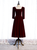 Burgundy Velvet Short Sleeve Square Neck Prom Dress